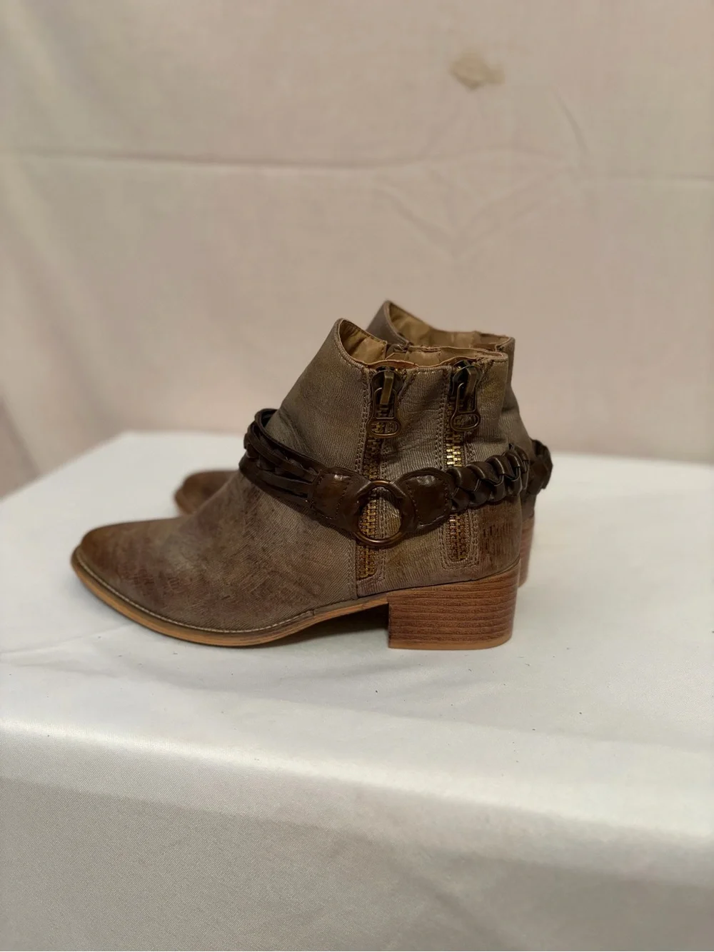 Boutique by Corkys Women’s Brown Braided Strap Ankle Boots